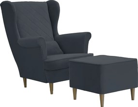 Fotel uszak skandynawski z podnóżkiem CLEO Szary