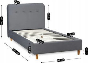 Łóżko Tapicerowane 90x200 cm ze Stelażem Jednoosobowe DENNIS Welurowe Ciemnoszare