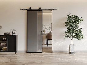 Drzwi przesuwne naścienne - aluminium i dymione szkło hartowane - wys. 205 x szer. 73 cm - LINCI II