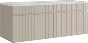 Wisząca szafka łazienkowa prążkowana beżowa z umywalką podblatową do zabudowy - 120 cm - SATARA