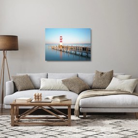 Obraz na szkle latarni morskiej o świcie (70x50 cm)