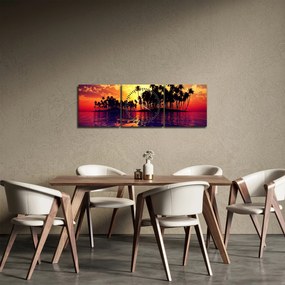 Obraz wyspy o zachodzie słońca (z zegarem) (90x30 cm)