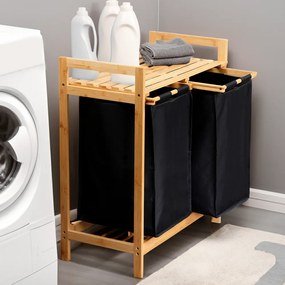 Bambusowy kosz na pranie, dwukomorowy, 64 x 73 cm
