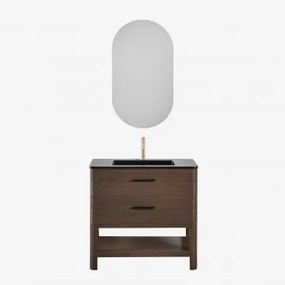 Zestaw Mebli Łazienkowych Z Drewna Z Wbudowaną Umywalką Misene Ciemna Czerń & Owalny Z Miejscem Do Przechowywania Czarny - Sklum