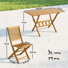 Outsunny Zestaw mebli ogrodowych FSC z drewna, 5-cz., składany stół z 4 krzesłami, lamelowy design | Aosom PL
