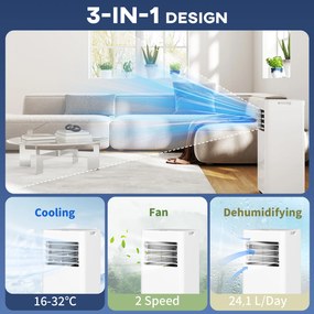 HOMCOM 3-w-1 klimatyzacja, wentylator z wyświetlaczem LED, zmywalny filtr, timer, biały | Aosom PL