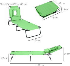 Outsunny Leżak Słoneczny z Okienkiem do Czytania i Poduszkami, Składany, Pokrycie wodoodporne, Metalowa rama, Zielony