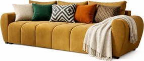 Musztardowa sofa welurowa z pojemnikiem N4-W06
