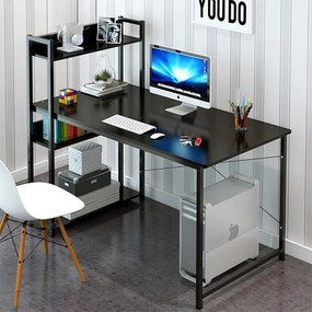 Biurko komputerowe stolik loft czarne młodzieżowe z regałem półkami 120 cm