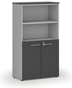 Szafa biurowa kombinowana PRIMO GRAY, drzwi na 2 poziomach, 800 x 420 x 1434 mm, szary/grafit