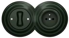 Kliklap - Retro wyłącznik jednobiegunowy nr 1 i gniazdo 230 V z ramką w kolorze zielonym