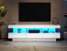 Meble TV 160 cm z LED - 3 przegrody szklane - sterowane przez aplikację - odpowiednie dla telewizora 70" - Biały