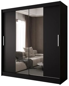 Czarna minimalistyczna szafa przesuwna z lustrem - Kaliope 4X