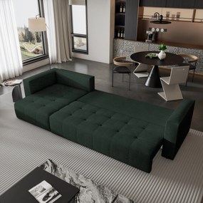 Masseno Narożnik OLVERA z funkcją spania i pojemnikiem na pościel Narozniki L, Rozkładana sofa - Zielony, NEVE 37