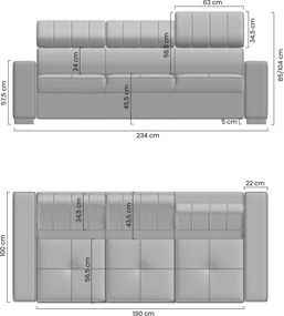Sofa trzyosobowa Modeno z funkcją spania - oliwkowy welur hydrofobowy Monolith 38 - Wyprzedaż ekspozycji
