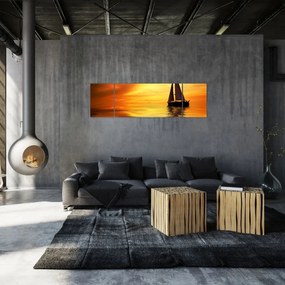 Obraz - Żaglówka o zachodzie słońca (170x50 cm)