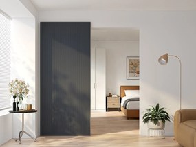 Przesuwne drzwi z drewna i MDF z niewidoczną szyną - Czarne prążkowane - S93 x W210 cm - LORVISA