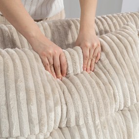 HOMCOM Sofa 2-osobowa z funkcją spania, sztruks, rozkładana, 2 poduszki, kieszenie boczne, 157 x 190 cm, Cremeweiß