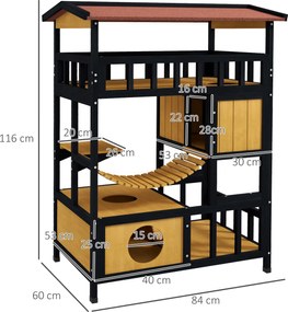 PawHut Domki dla kota, rajska zabawa z platformami, mostkiem i schowkami, dla do 2 kotów, z drewna