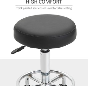 Vinsetto Taboret salonowy, regulowany, sztuczna skóra, do 110 kg, Ø42x50-64H cm, Czarny