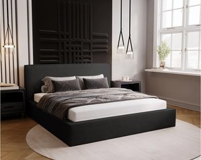 Emporius Amare łóżko dwuosobowe z pojemnikiem - łózko tapicerowane 180x200 w nowoczesnym stylu - tkanina velvet, czarny (Komodo 23)