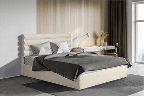 Podwójne łóżko z weluru "Livigno" - 140 x 190 cm - Beżowy z Schowkiem