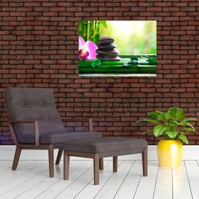 Obraz kamieni do masażu i storczyków na wodzie (70x50 cm)