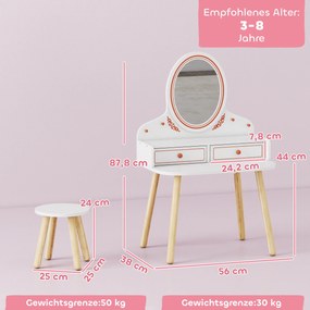 AIYAPLAY Dziecięcy Stolik do Makijażu Zestaw z Taboretem Lustrem Szufladami Drążkami na Ubrania dla 3-8 Lat 56 x 38 x 87,8 cm Biały | Aosom PL