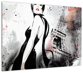 Obraz na szkle - Dama i Wieża Eiffla (70x50 cm)
