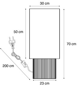 Lampa podłogowa Japandi drewniana z lnianym abażurem 70 cm - LamelJapandi Oswietlenie wewnetrzne
