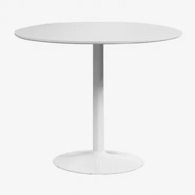 Okrągły Stół Jadalniany Z Mdf I Żelaza Yvetta Biała & Biały & Ø90 Cm - Sklum