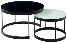 Wsuwane stoliki kawowe BILLIE - Hartowane szkło i metal - Kolor czarny i biały