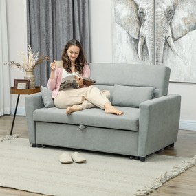 HOMCOM Sofa 2-osobowa z funkcją łóżka, Regulowane oparcie, Kanapa tapicerowana, Wygląd aksamitu, do salonu, sypialni, Jasnoszary