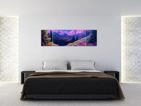 Obraz - Fioletowy krajobraz przy pełni księżyca (170x50 cm)