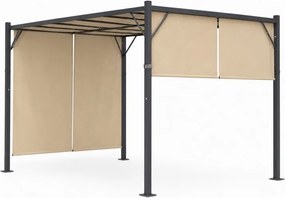 Beżowa pergola ogrodowa FG-362 z regulowanym zadaszeniem i roletami bocznymi