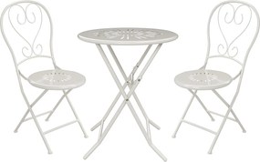 Składany metalowy zestaw ogrodowy imitujący żelazo kute - stół śr. 60 cm i 2 krzesła - Biały - GUERMANTES od MYLIA