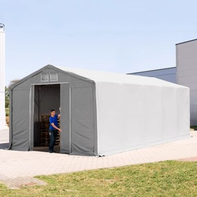 TOOLPORT 5x10m Hala namiotowa - 3,0 m wysokość ścian bocznych z bramą przesuwną, PVC 850, szary, ze statyką (podłoże betonowe) - (94096)