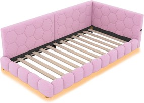 Łóżko banquette 90x200cm z weluru - z LED i portem USB - Różowe