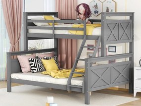 Łóżko piętrowe 90/140x200cm z drewna sosnowego - z barierkami i drabinką - Szare