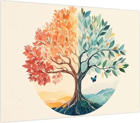 Obraz – Podwójne drzewo z motylem (70x50 cm)
