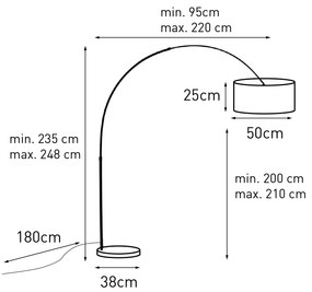 Luk Lampa łukowa czarna z abażurem z weluru w kolorze taupe ze złotem 50 cm - XXL Nowoczesny Oswietlenie wewnetrzne