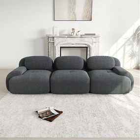 Sofa 3-osobowa Modułowa z Weluru Prążkowanego - z 3 Poduszkami - 298x103x75cm - Szary