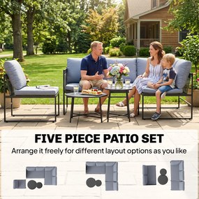 Outsunny Zestaw mebli ogrodowych lounge, 4-5 osób, kanapa dwuosobowa, stolik, krzesło, grube poduszki, siatkowe siedziska | Aosom PL