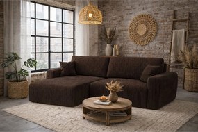 Narożnik z funkcją spania i pojemnikiem Ariel XL, tkanina sztruksowa Poso, Brązowy, Lewy