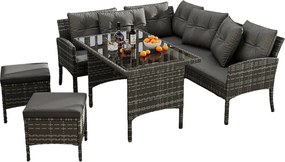 Zestaw mebli ogrodowych 7-osobowy z rattanu PE - 2 sofy, 2 pufy i 1 stolik kawowy - stalowa konstrukcja