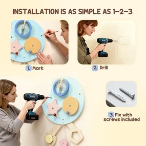 AIYAPLAY Zabawka ścienna 7-w-1, ksylofon, zębatki, design gąsienicy, MDF, 108 cm, kolorowy