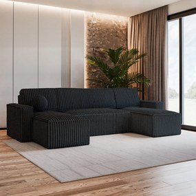 Masseno Narożnik PESANO z funkcją spania i pojemnikiem na pościel Narozniki U, Rozkładana sofa - Czarny, TILIA 100