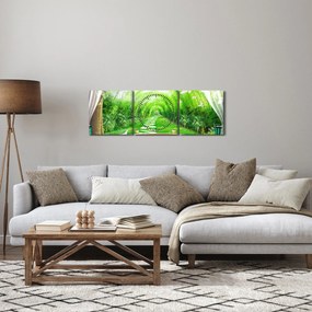 Obraz - Widok na tropikalny ogród (z zegarem) (90x30 cm)