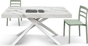 Stół drewniany, białe wykończenie, biała podstawa, rozkładany 140x90-220x90 - FORTE DEI MARMI