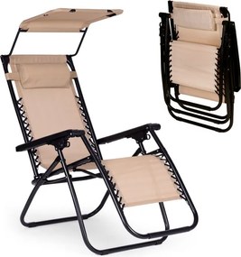 Składany leżak ogrodowy z regulowanym daszkiem Corfu 009, beżowy